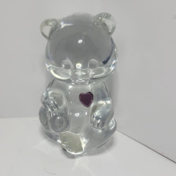 VINTAGE FENTON CLEAR GLASS BIRTHDAY BEAR FEBRUARY PURPLE AMETHYST COLORED HEART - Picture 1 of 5